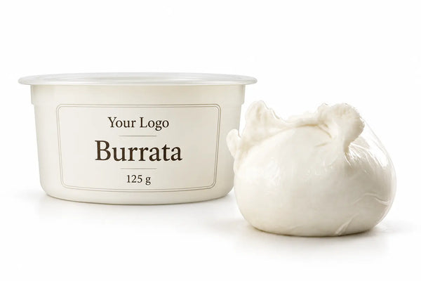 Burrata cheese with private label retail cup