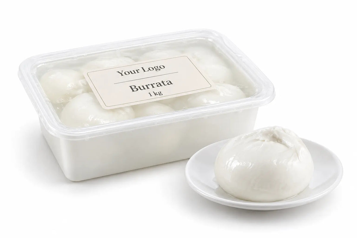 Burrata cheese in foodservice tray