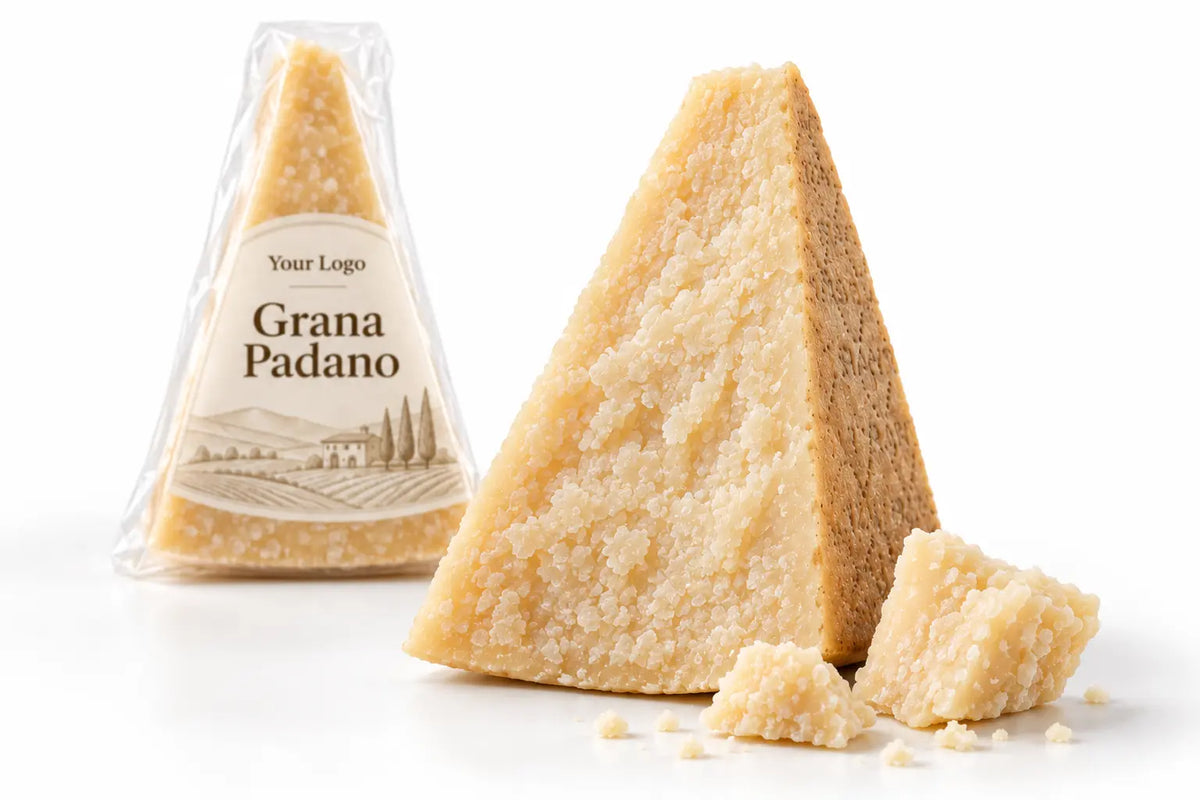 Close-up of Grana Padano crystalline texture