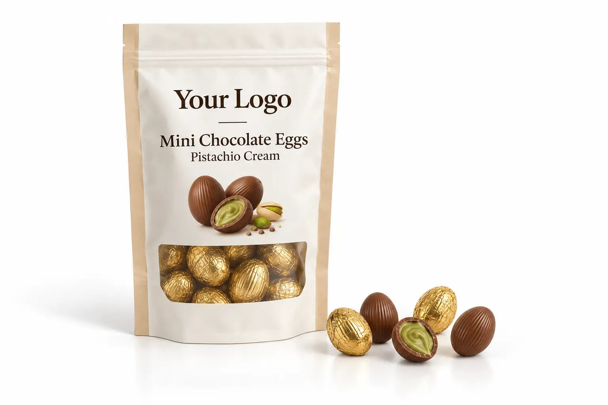 Mini chocolate eggs with pistachio cream