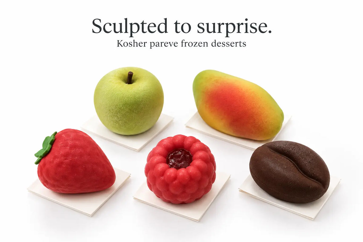 Realistic frozen dessert collection: apple, mango, strawberry, raspberry and coffee