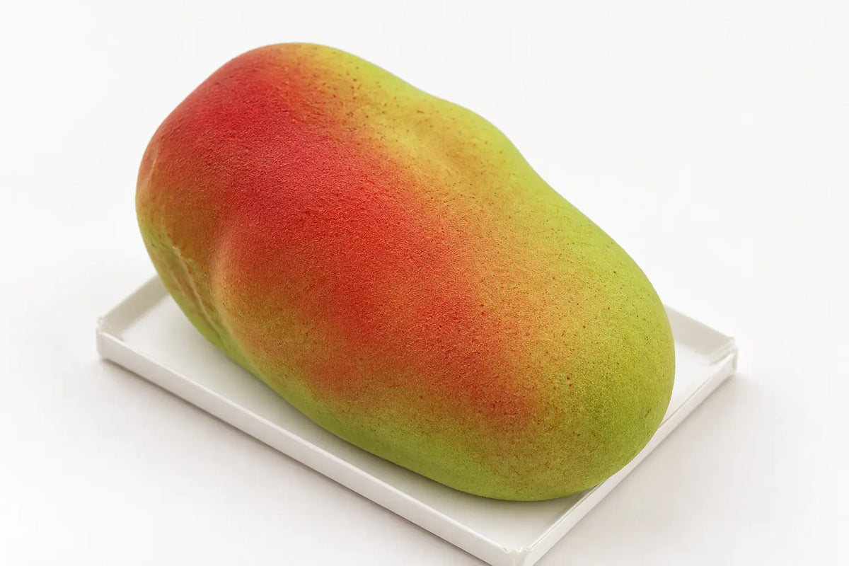 Mango-shaped frozen dessert close-up