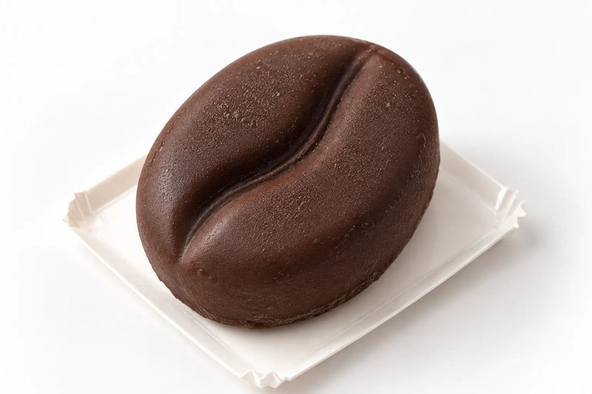 Coffee-bean-shaped frozen dessert close-up