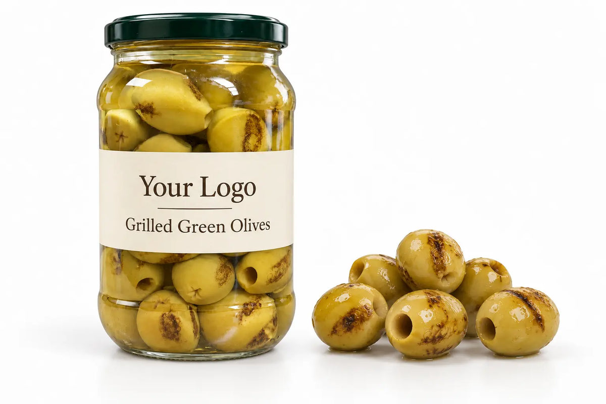 Grilled green olives