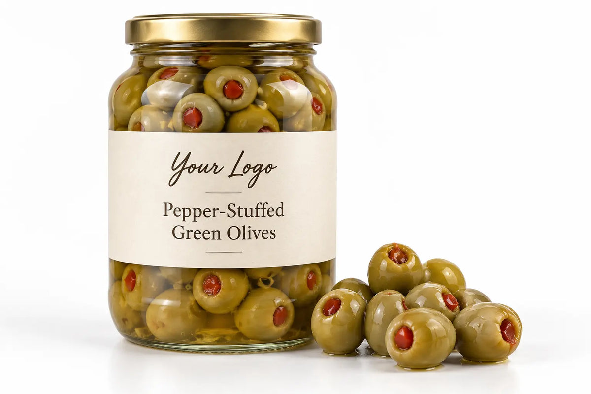 Pepper-stuffed green olives