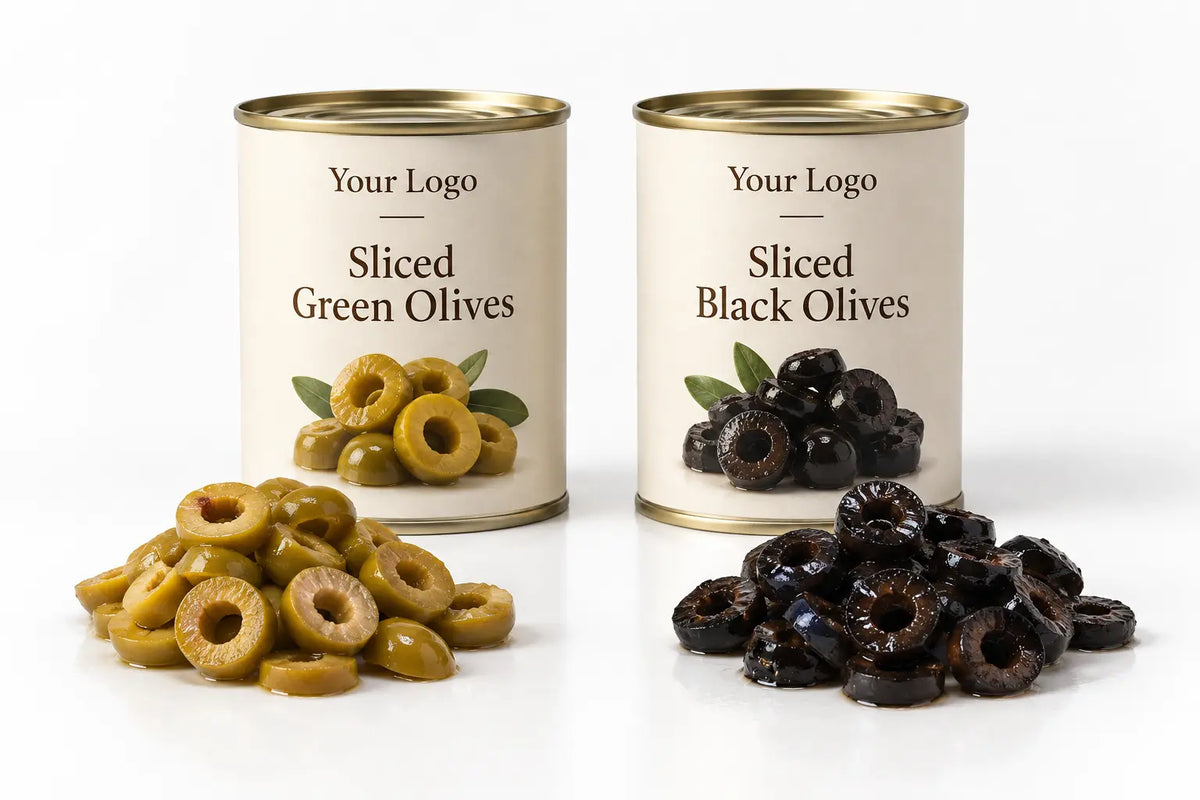 Sliced green and black olives