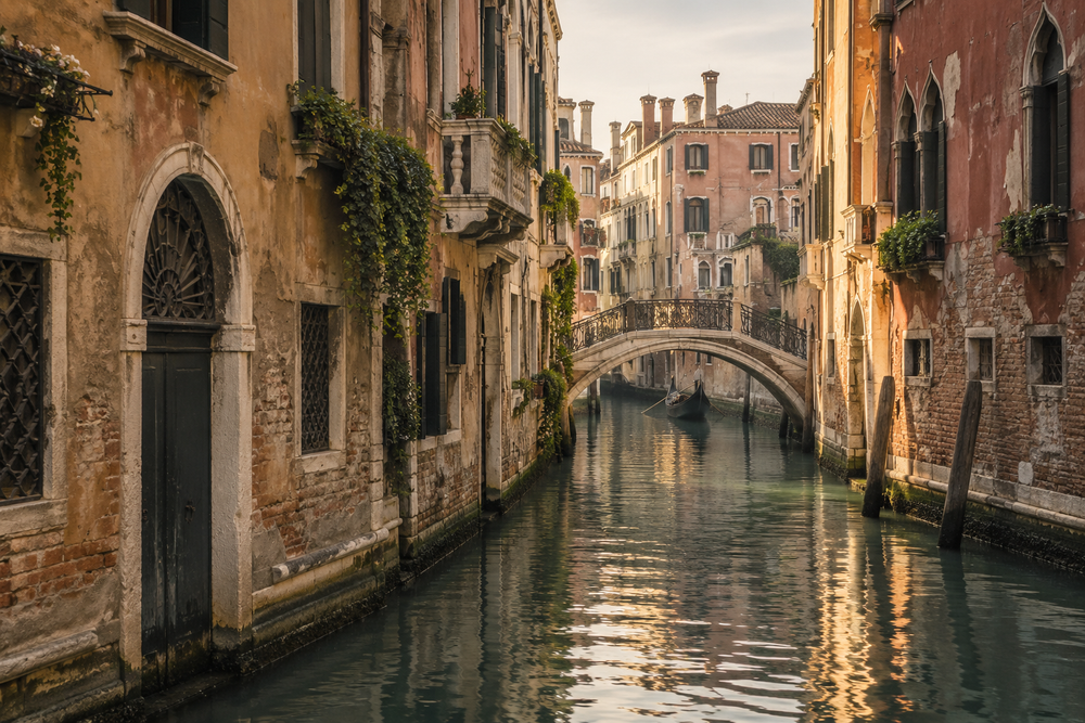 Illustrative Venetian canal in muted Italian colours