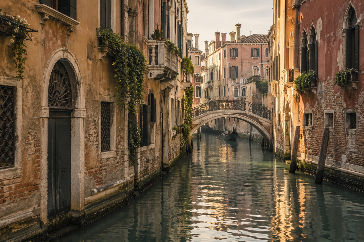 Illustrative Venetian canal in muted Italian colours