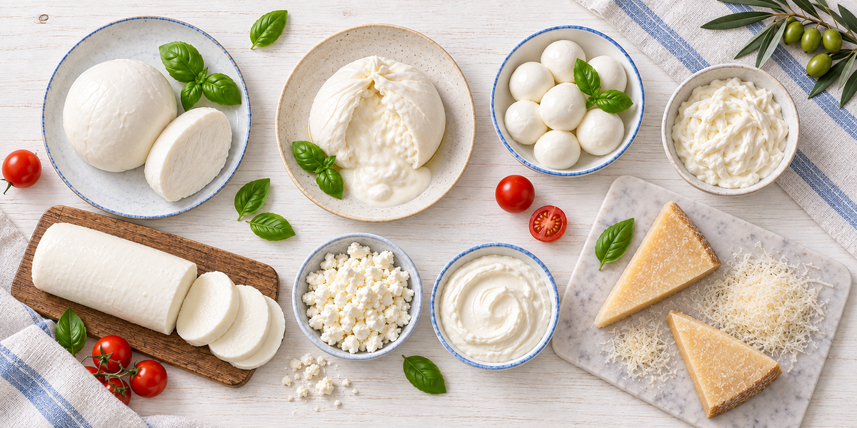 La Bottega Cheese table, overhead desktop photograph
